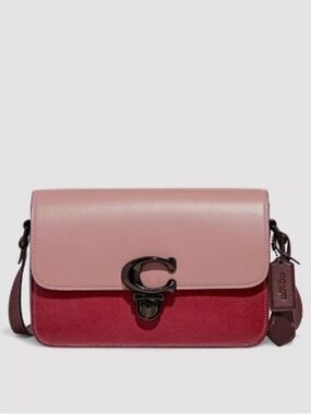 Coach Two-Tone Pink and Red Leather Crossbody with Signature 'C' Clasp